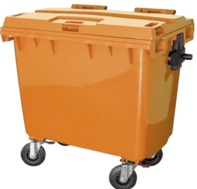CONTENTOR PLÁSTICO LARANJA COM RODAS
